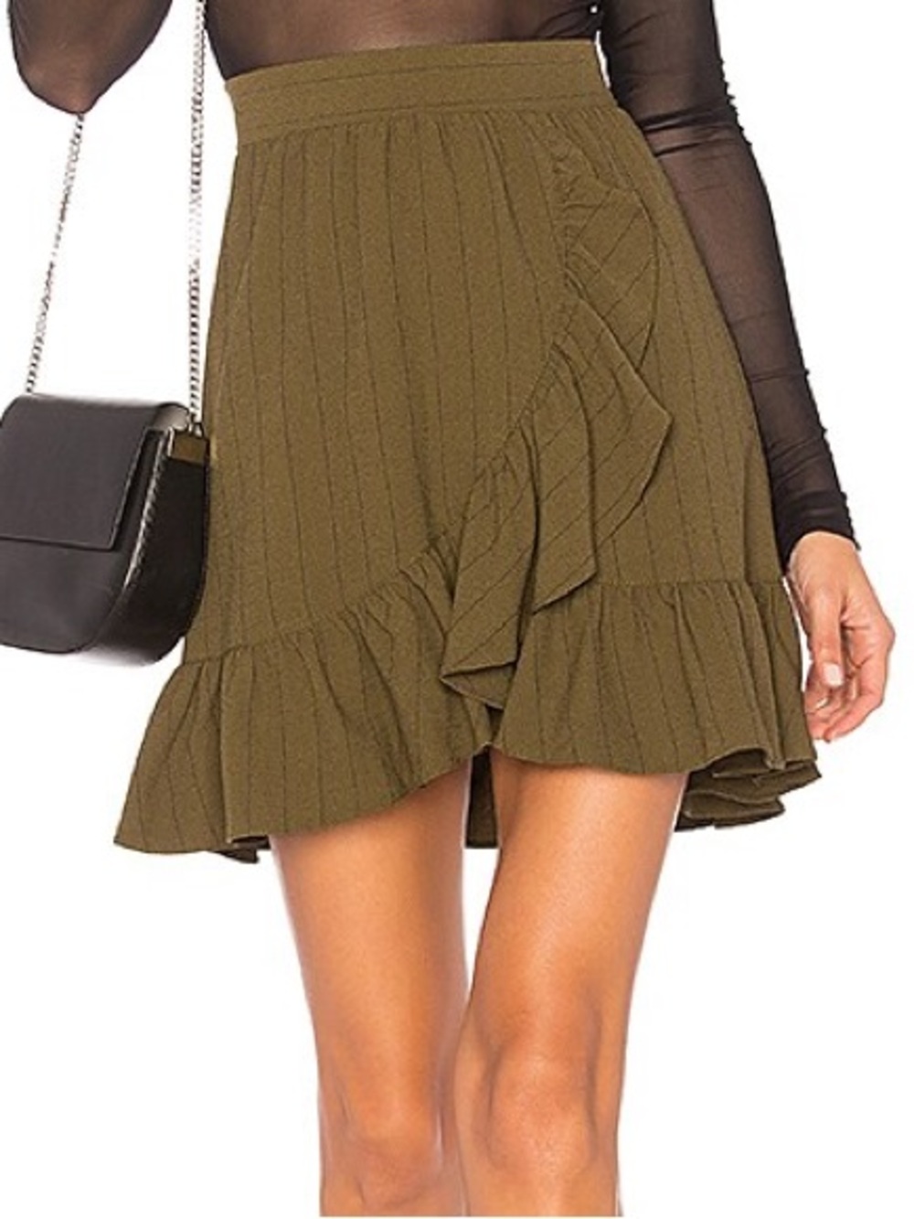 GANNI Clark Ruffle Mini Skirt in Army size 36